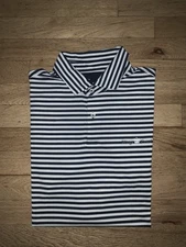Fairway & Greene Tech Mens Casual Golf Polo Sz M Navy/White Stripe Made In USA