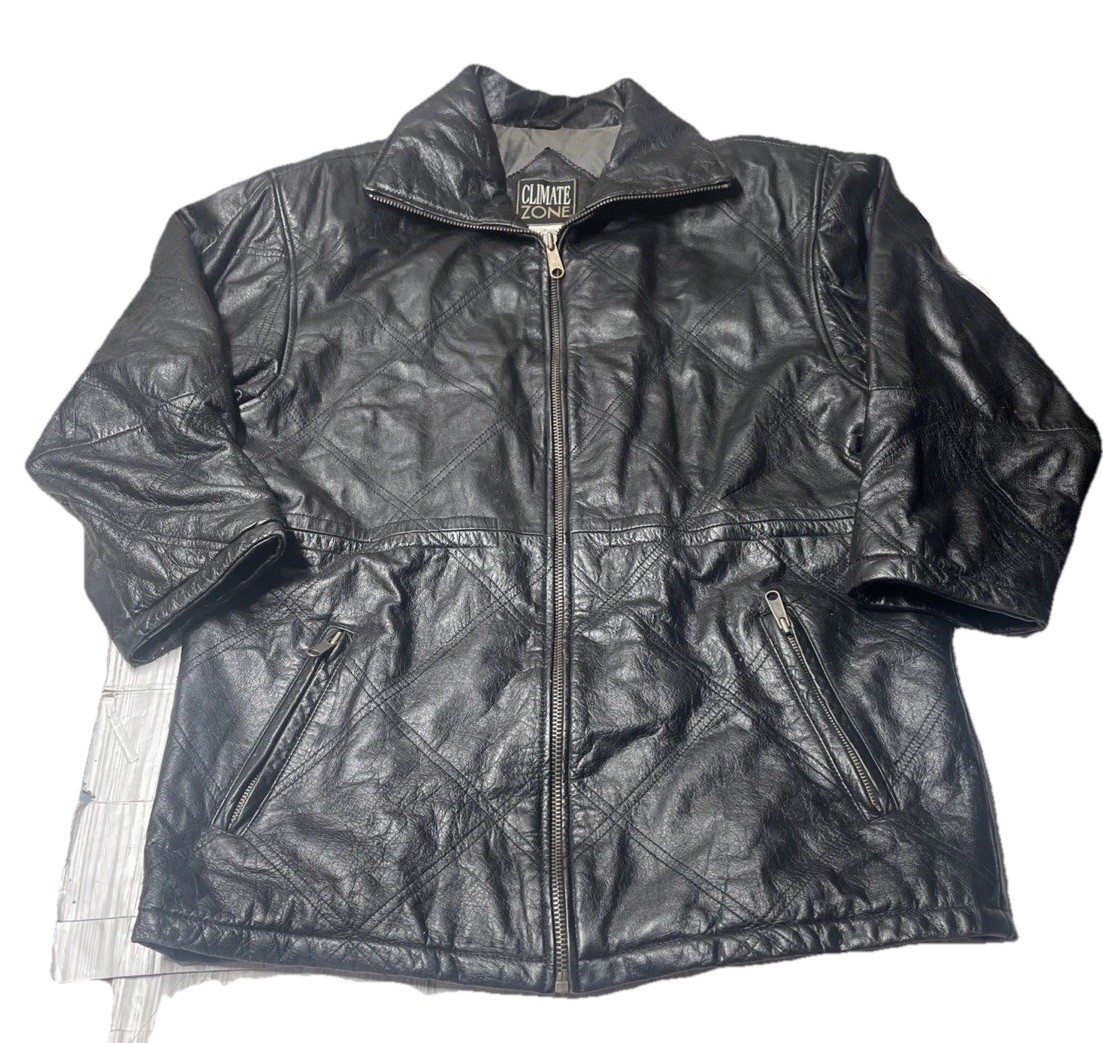 Climate Zone Full Zip Leather Jacket Pockets Blac… - image 1