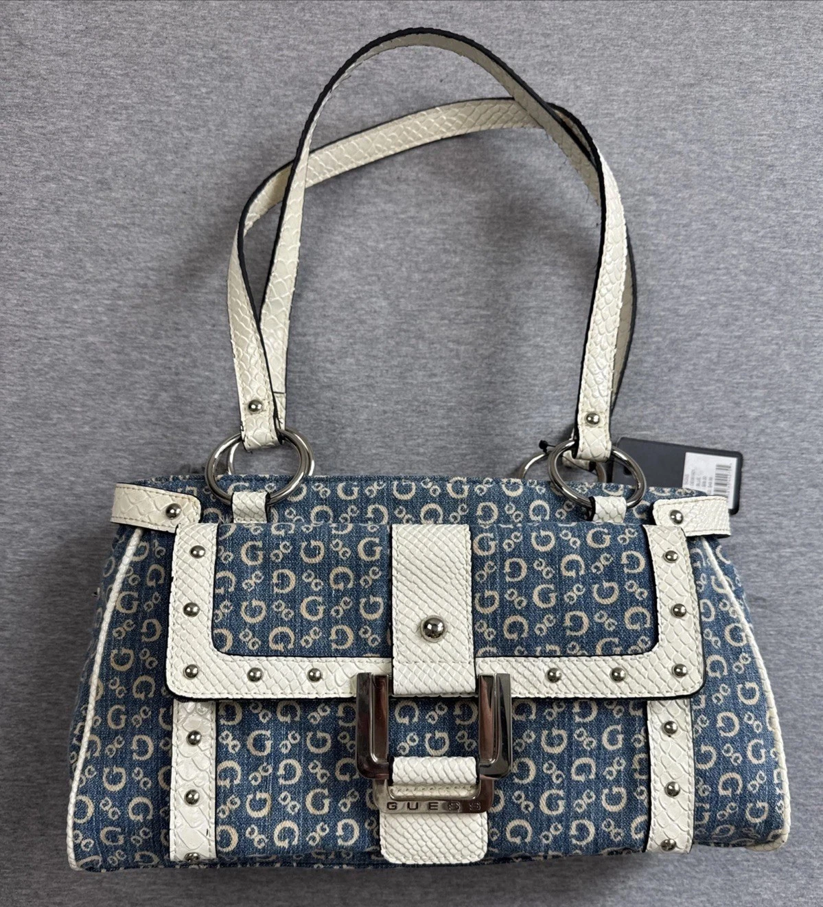 Borsa a tracolla Y2K GUESS BY MARCIANO Monogram Denim fondo di magazzino nuova con etichetta vedi note