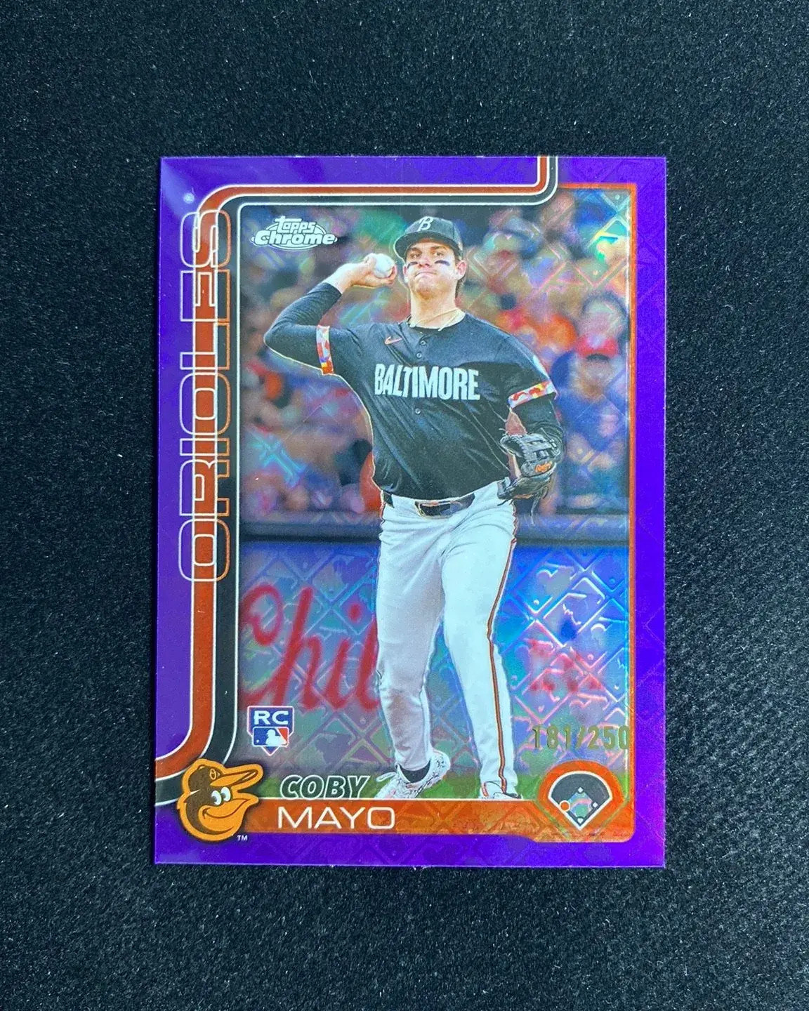 2025 Topps Chrome Coby Mayo RC Rookie #120 Purple Logofractor 181/250 QI95