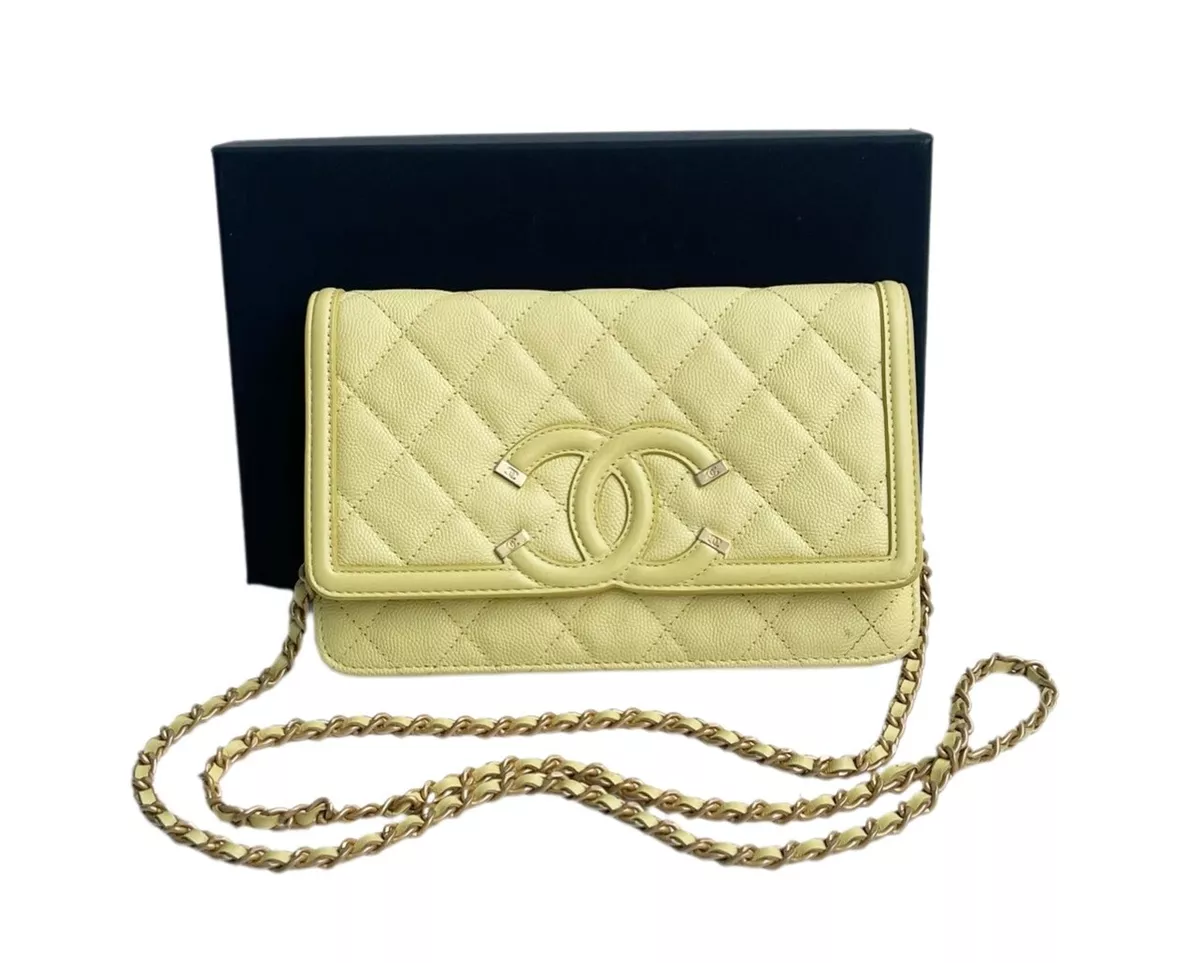 Chanel Caviar Quilted CC Filigree Wallet On Chain WOC Yellow eBay