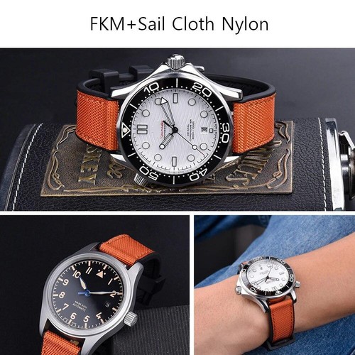 Hybrid Fkm Watch Strap Fluoro Rubber Canvas Nylon Watchbands Quick Release - Picture 4 of 76
