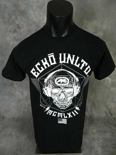 Mens ECKO UNLTD T-Shirt SOUND WAVES SKULL HEADPHONES in Black White or Olive - Picture 2 of 13
