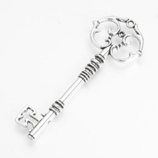 Large Skeleton Key Pendant Antiqued Silver Big Focal Steampunk Jewelry 82mm
