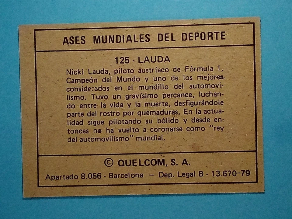 1979 Quelcom Ases Mundiales Del Deporte Niki Lauda F1 #125 🏁 - Image 2 of 2