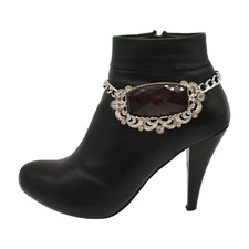 New Women Silver Color Metal Chain Boot Bracelet Shoe Big Brown Bead Bling Charm