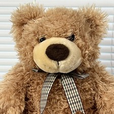 Toys r us Exlcusive 14" Animal Alley Tan Furry Soft Teddy Bear Checkered Bow