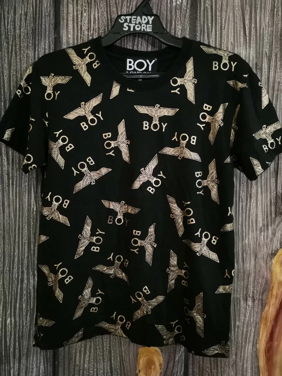 VINTAGE STYLE BOY LONDON REPEATED LOGO ALL OVER PRINT BLACK MEN'S T SHIRT M
