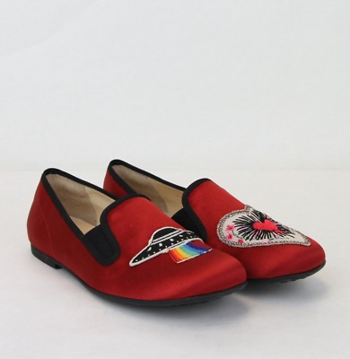 Gucci Unisex Children's Red Silk Flats w/Rainbow and Heart Icon 32 484976 6265