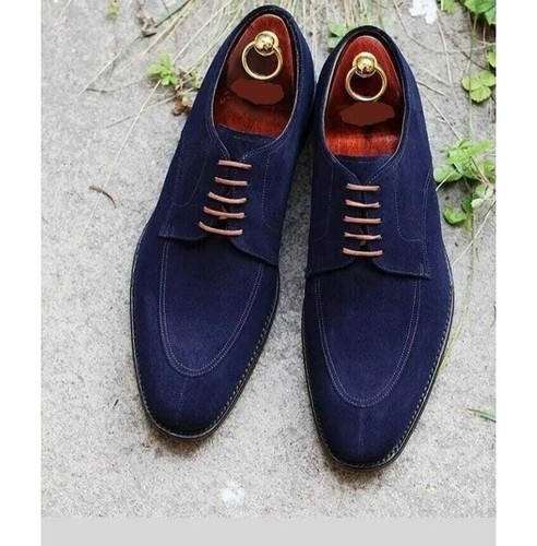 Handmade Men Suede Navy Blue Lace up 