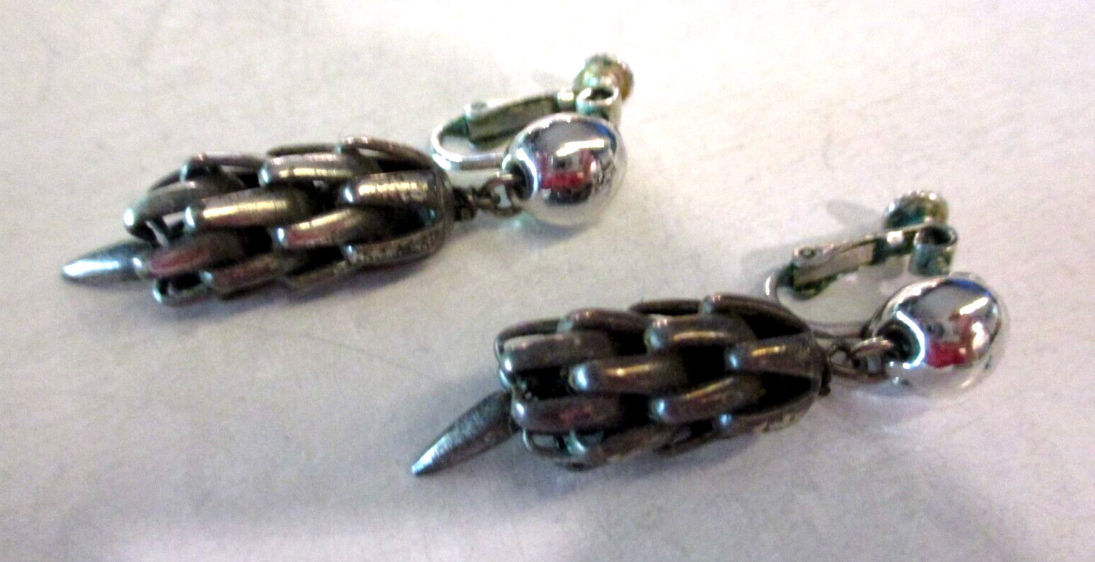 Napier Signed Silvertone Dangle Clip Earrings-Lot… - image 1
