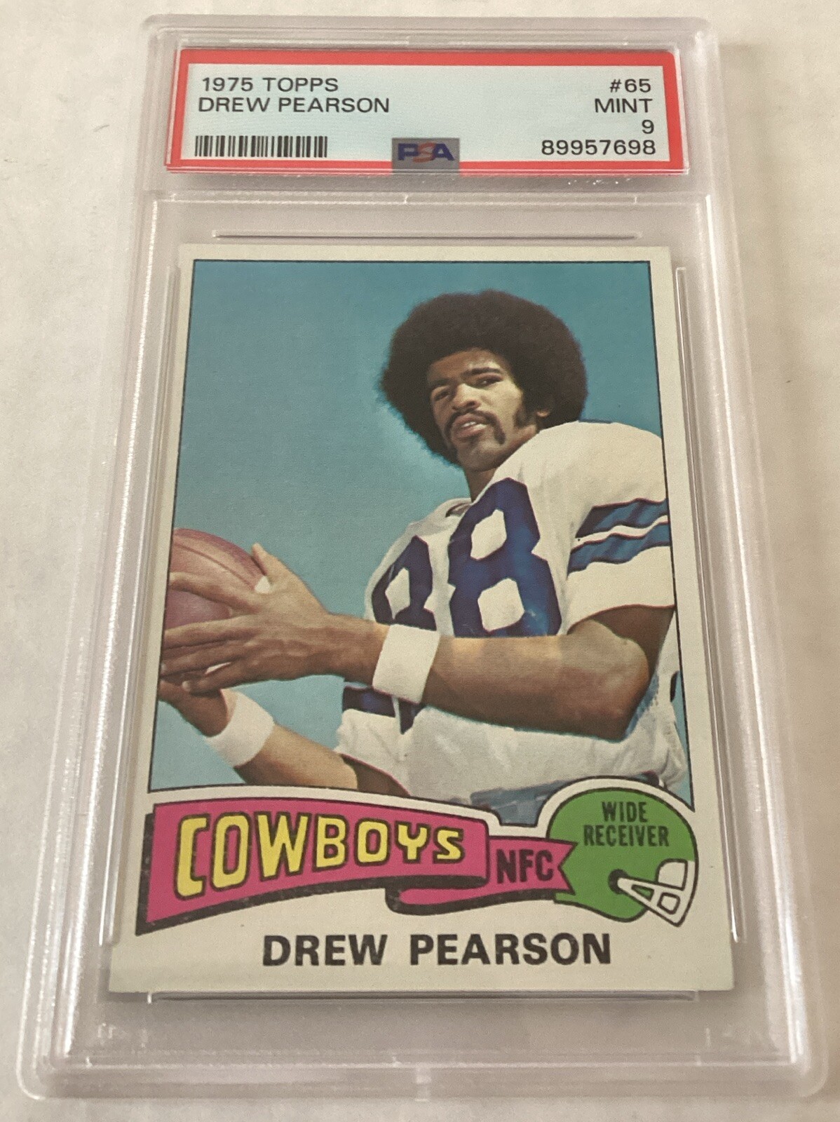 1975 Topps Football PSA 9 Drew Pearson #65 Cowboys HOF WR Rookie RC