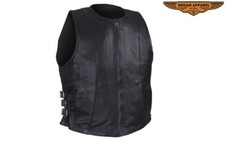 Classic Black Women's Leather Motorcycle Side Straps Concealed Biker Vest