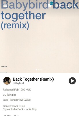 Babybird ~ Back Together (Remix) CDS Single 1999 [Unreleased Tracks]