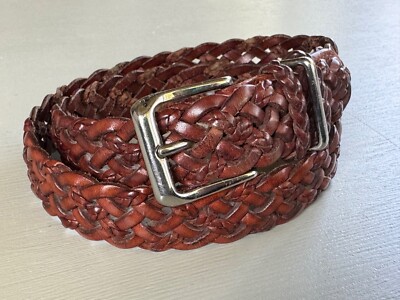Talbots Brown Leather Belt Woven Braided Womens Medium 37 display picture 2