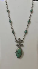 VTG Signed BARSE Sterling Silver Bezel-Set Turquoise Necklace..19 inches