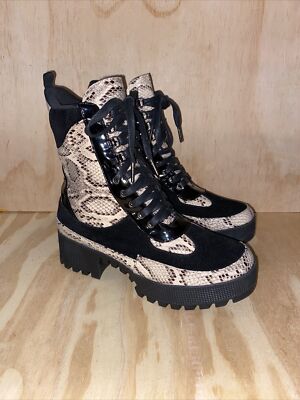 Lemonade Womens Combat Boots size Snake Print and Faux Suede New Without  Box