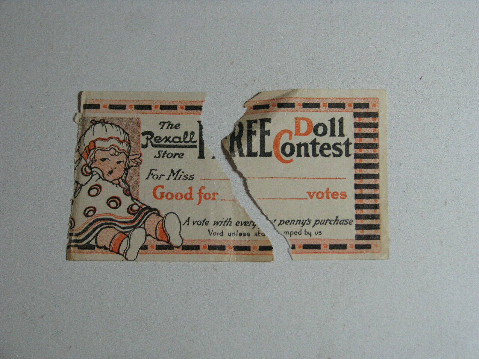 Antique Portland Mall Ticket The Rexall FREE 1930s AMERICANA Doll Contest Columbus Mall Rare