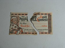 Vintage Ticket The Rexall FREE Doll Contest AMERICANA Rare 1930s