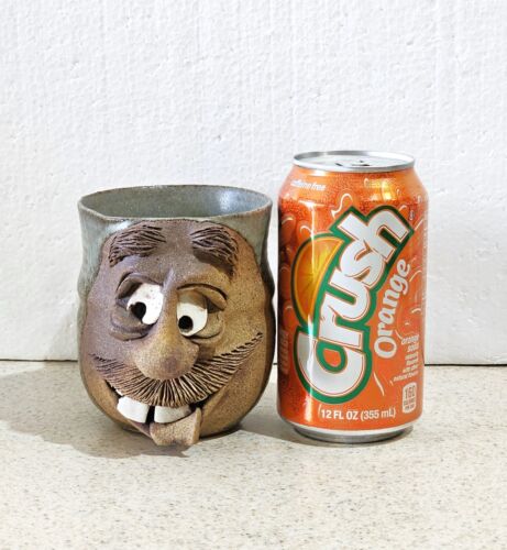 Vintage Rogers Art Pottery Funny Face Mug Cup Buck Teeth Bushy Eyebrows Mustache - Picture 2 of 13