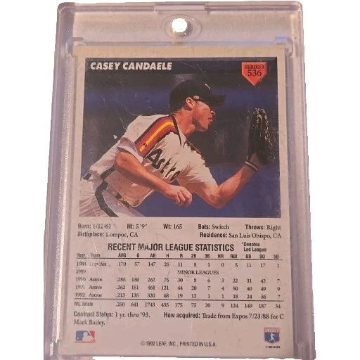 Casey Candaele #536 Signed 1993 Donruss MLB Baseball Card AUTO Astros - Image 4 of 4
