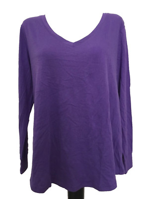 TERRA & SKY SEMI-FITTED V-Neck Purple Long Sleeve T-Shirt Sz 0X*