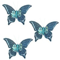 Christmas Tree Glitter Schmetterlinge Clip Deko Blau Pailletten 14.5Cm Set 3
