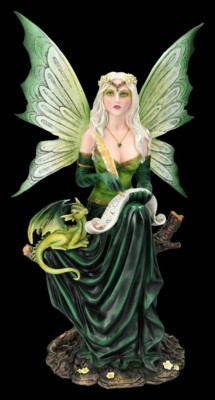 Elfenfigur Prinzessin Giada mit Drache - Dekoration Fee Fantasyfigur 50cm
