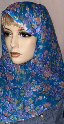NEW blue pink Handmade chiffon 1 PC hijab head cover 62'' X 22'' rectangle scarf