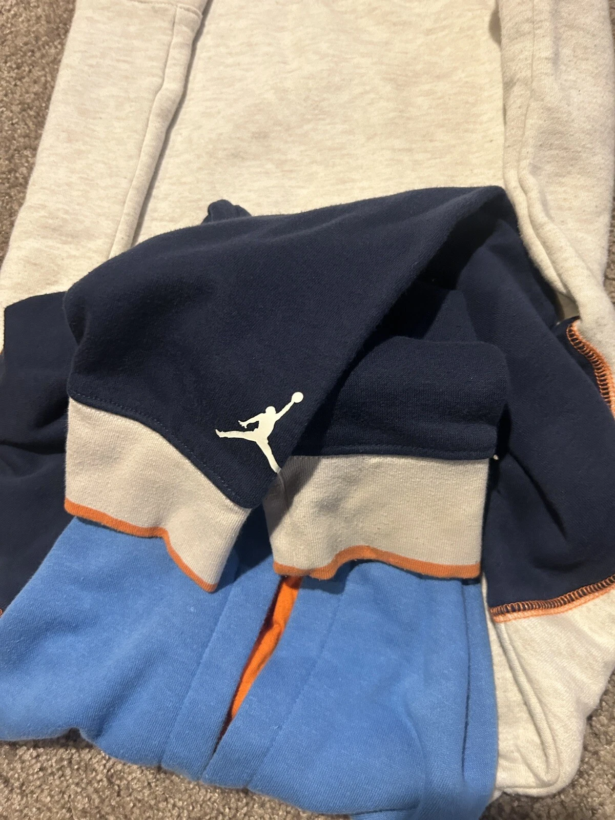 OFF WHITE Felpa con cappuccio Nike Jordan Girls LG Ivory Heathered Navy Backyard Adventure Boxy cotone