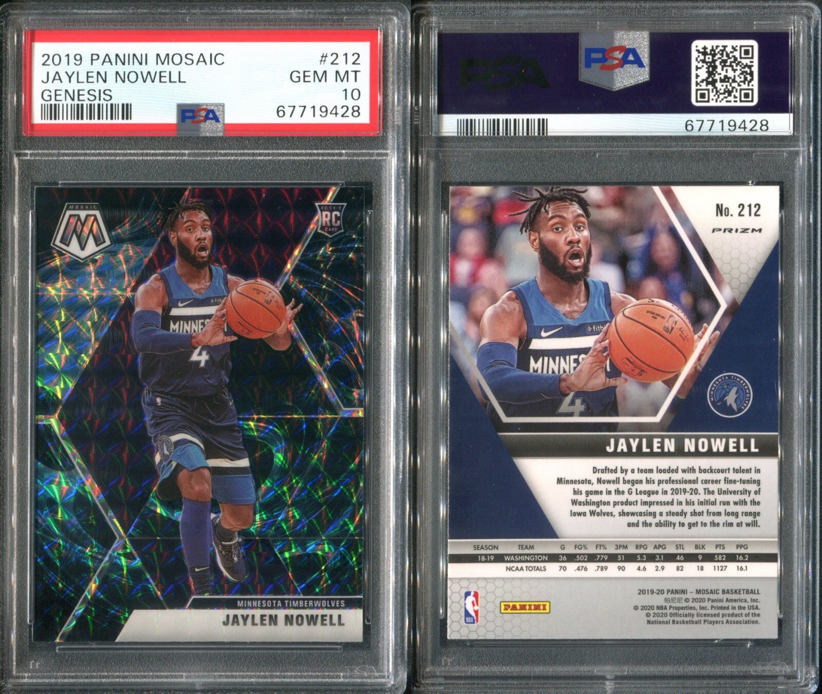 PSA 10 2019-20 Panini Mosaic Mosaic Genesis #212 Jaylen Nowell RC POP22 G00 4399