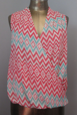 NWT Moa Moa Coral Green White Draped Top Womens S Chest 36 Sleeveless 226-33478