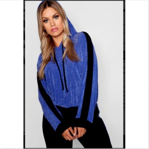 Boohoo Contrast Glitter Stretchy Women Hoodie- Size 16 *NEW* - Picture 9 of 9