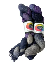 Gussied Up Done Roving Yarn Midnight Sky Fine Wool/Metallic Wrap Two 4 oz Skeins