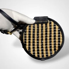 Marc by Marc Jacobs Round Striped Wristlet Bag Jute Tan & Black Boho Casual