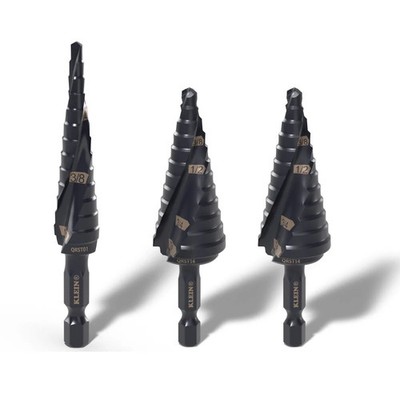 Klein Tools Step Drill Bit Set, Quick-Release, Double Fluted, 3-Piece