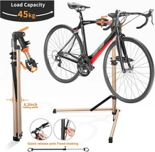 Bike Repair Stand, Foldable Aluminum Alloy Bicycle Workstand with Tool Tray
