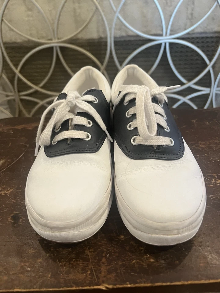 Оксфорды для девочек KEDS белые темно-синие кожаные туфли на шнуровке размер США 3 ношенные ОДИН РАЗ - Изображение 2 из 4