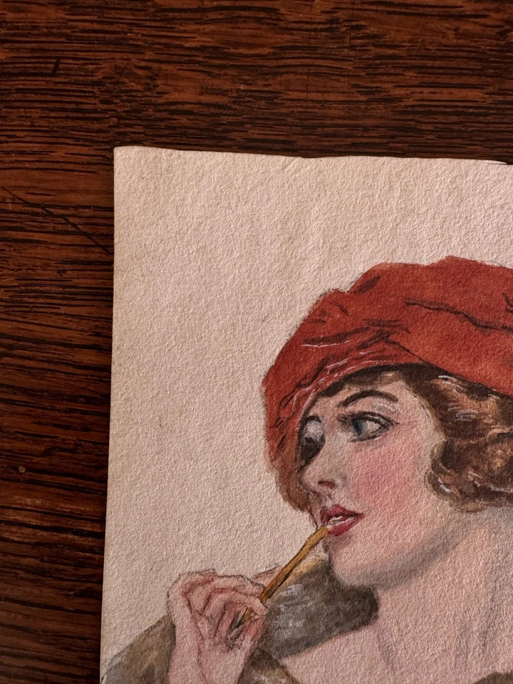 Estola de piel de moda de mujer pintura acuarela vintage de 1920 WC Vincent 4 x 6 Foto 2 de 4