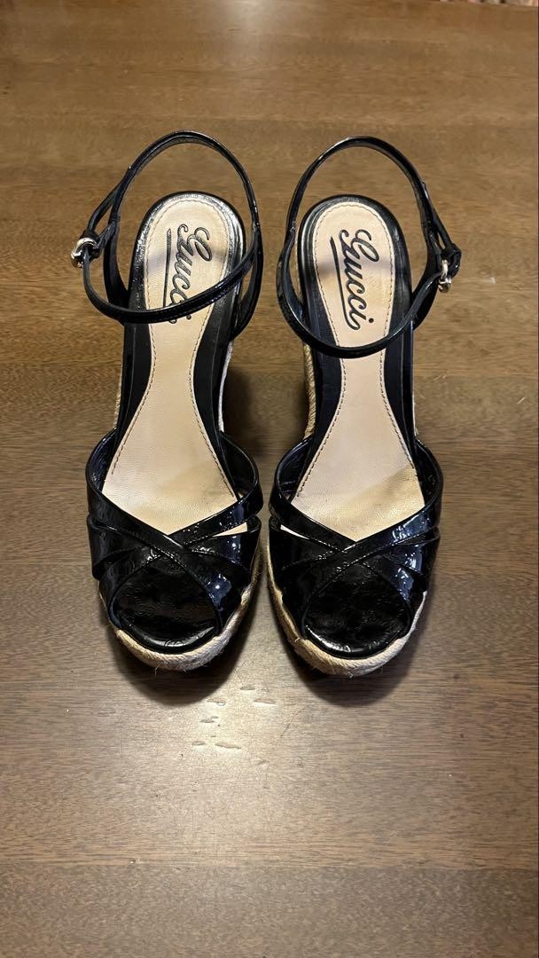 APL Gucci sandali mules tacco GG pelle nero EU36 US6 90608c