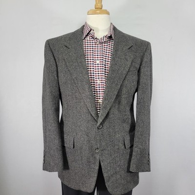 Hart Schaffner Marx Men's Sport Coat Blazer Two Button Gray Herringbone Wool 40R