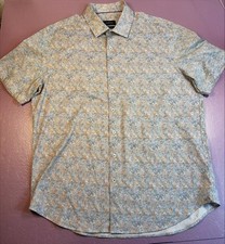Bugatchi Shirt Men XL 8 Way Stretch Short Sleeve Button Front Geometric pattern
