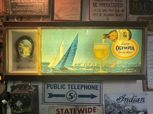 Vintage! OLYMPIA BEER SIGN light Rotating Cylinder Pouring Beer Into glass