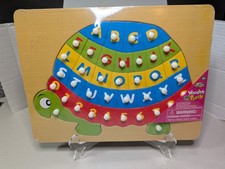New Wooden Peg Turtle Puzzle Numbers Alphabet Kids 4 Years 38 Pieces Sealed