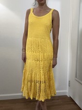Vintage 90's Women’s Yellow Crochet Midi Dress Sleeveless 100% Cotton Size S