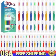 30 Pack Soft Bristle Toothbrushes Travel Hygienic Individually Wrapped Oral Care