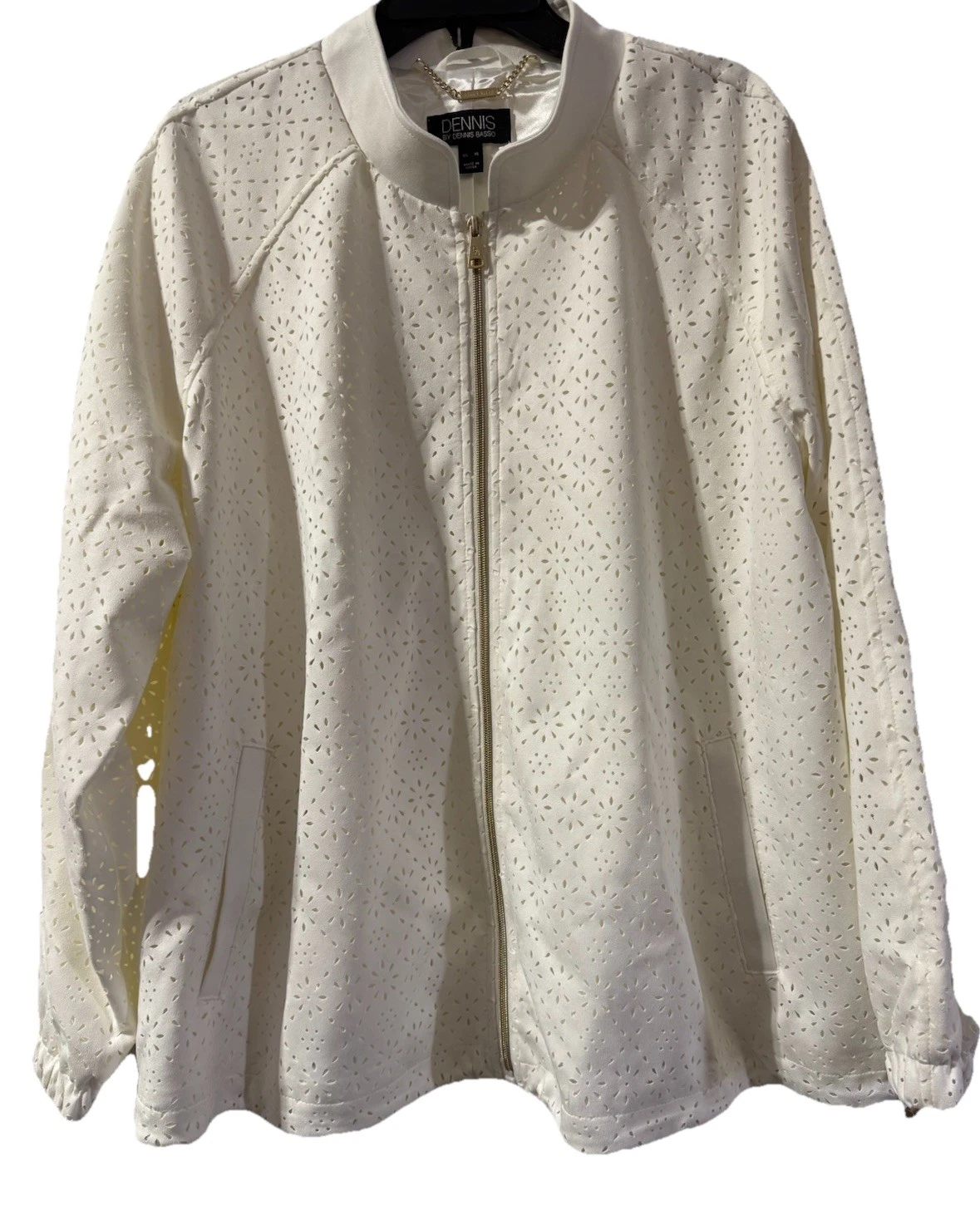 Dennis By Dennis Basso Women's Light weight laser-cut faux suede jacket-1X-White