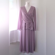Vintage ‘90s Patra Mauve Beaded Peplum Waist V-Neck Long Sleeve Midi Dress