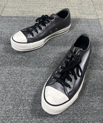Converse CTAS Platform Leather Low Top Metallic Sharkskin Silver Sneakers WOs 8