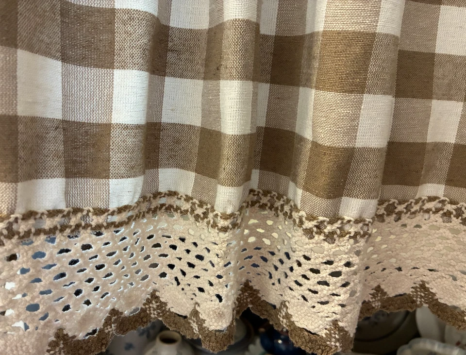 Lote de 4 (3) juegos de cortinas de cocina a cuadros búfalo bronceado adornos Foto 3 de 3